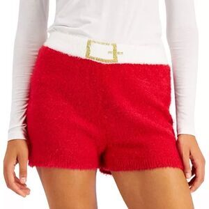 Hooked Up by IOT Juniors Santa Sweater Shorts,Red, holiday, Christmas short L
